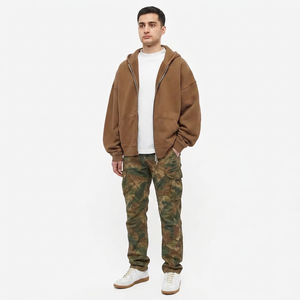 Sweats à capuche personnalisés de haute qualité, poids lourd, surdimensionnés, à double fermeture éclair à épaules tombantes, couleur unie - Product Image 1