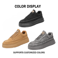 Zapatos de skate informales de suela gruesa de cuero de microfibra de alta calidad para hombre, zapatillas versátiles que aumentan la altura