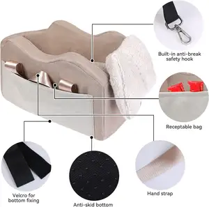Dog Car Seat Center Console Seat Pet Booster Car Seat For Small Dogs Champagne+Khaki