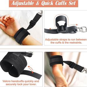 Perlengkapan Seks BDSM untuk Dewasa, Ranjang Empat Sudut dengan Pengikat Seks, Termasuk Borgol Tangan & Kaki yang Dapat Disesuaikan, Penutup Mata & Bulu - Perlengkapan Tidur untuk Pasangan - Product Image 2