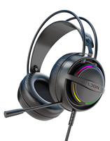 LDON 518 Earphone Gaming Berkabel Over-Ear Headset Mikrofon RGB Kulit Logam AAC Audiophile Suara Surround Tombol Latensi Rendah