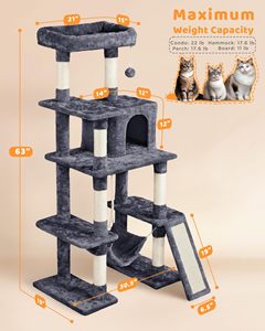 Modern Luxury XL <strong>Cat</strong> Tower Scratching Post Basic Grey Indoor <strong>Cat</strong> <strong>Tree</strong> High <strong>Climbing</strong> Home Decoration for <strong>Large</strong> Adult <strong>Cats</strong> Sisal - Product Image 6