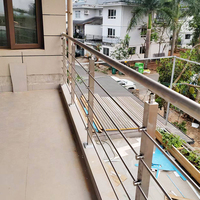 Poste de Barandilla de Acero Inoxidable con Cable de PVC y Vidrio Laminado Templado para Balcones de Apartamentos, Diseño Minimalista, Grado 304
