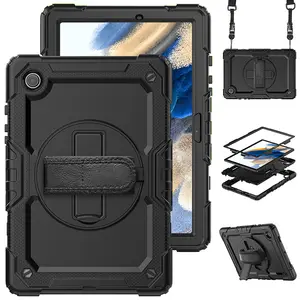 Rugged Case For Samsung Galaxy Tab A8 10.5 Inch X200 Built In 360 Rotate Kickstand Shoulder Belt