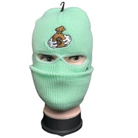 Balaclava de ski haut de gamme vert menthe en tricot chaud avec broderie, masque intégral ajusté à 3 trous personnalisable