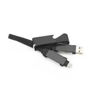 New Design Moda Premium Corporativo Promocional Gift Itens USB Cable Keychain Abridor de garrafas 4 em 1 USB Cabo de carregamento
