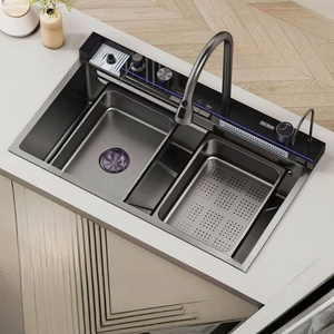 Luxurious stainless steel waterfall <b>sink</b> with a large single basin for <b>kitchen</b> dishwashing - Product Image 4