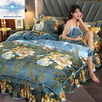 Textile de maison de luxe antistatique tissu spécial 4 pièces ensemble jupe de lit pour adultes taie d'oreiller, housse de couette