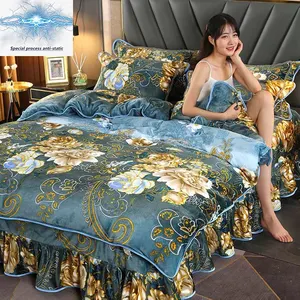 Shining Luxury Auf Lager, Home Textile Anti statischer Spezial stoff 4-teiliges Set Bett Rock für Erwachsene Kissen bezug, Bett bezug