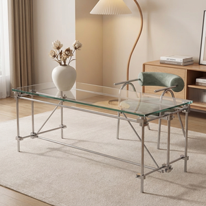 Tempered Glass Office Desk Bauhaus Style Long Workbench Computer Conference Table Designer Studio - Product Image 4