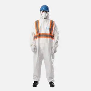 Highly Breathable SMS Type 6 Coveralls Disposable Industrial Overalls Protective Coverall With Reflective Stripes