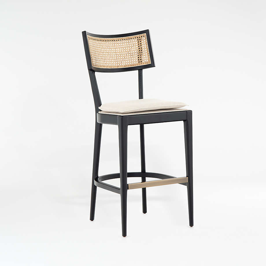 Restaurant chair simple curved hotel home furniture Cheap Black Rattan Cane Counter Bar Stool with metal footrest