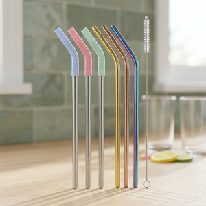 Modern <b>Metal</b> Drinking <b>Straws</b> 6-Pack Reusable Bar Accessories Multicolor Set - Product Image 6