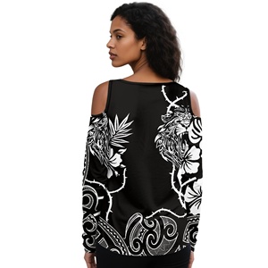 Vintage Customise Plus Size <strong>Black</strong> White Polynesian Tribal Blouses Lady Cut Out <strong>Off</strong> <strong>Shoulder</strong> Women <strong>Tops</strong> Tee Sexy V Neck T-shirts - Product Image 2