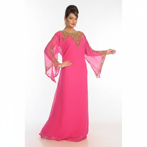 Pink Georgette Embroidered Zari Work Islamic <b>Kaftans</b> - Product Image 1