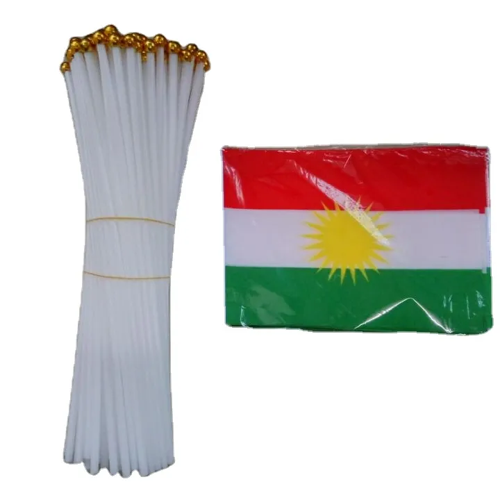 Huiyi Groothandel 14X21Cm Kurdistan Handvlag Met Stok Kleine Landvlag Mini Handgolfvlag