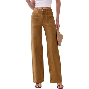 Pantaloni in denim elasticizzati a gamba larga a vita alta da donna Sidefeel - Product Image 1