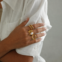 Bague géométrique plaquée or 18 carats pour femme, bagues de fiançailles, design ouvert et épais, bijoux de mariage et de fête, vente en gros