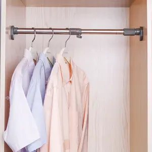 BAOYOUNI 50-80cm Extendable Wardrobe Closet Hanging Rail Clothes Pole Stainless Steel Tension Rod kein bohren 25.4/22.2mm