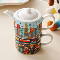Collection Fiesta de la ville moderne et amusante, ensembles de vaisselle en porcelaine de luxe personnalisés, vaisselle en céramique bleue avec tasses
