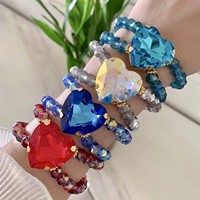 Bracelet à cordon ajustable Tk-L655 avec perles, bracelet en or serti de cristaux taille cœur, bracelet à perles facettées AB