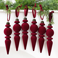 Hiasan Gantung Pohon Natal Mewah Grosir, Set Icicle Berlapis Burgundy, Bola Natal Bentuk Khusus, Ornamen Liburan