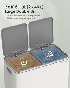 <span class=keywords><strong>SONGMICS</strong></span> <span class=keywords><strong>Cubo</strong></span> de <span class=keywords><strong>basura</strong></span> de doble compartimento de 80L con cierre suave Pedal de pie grueso <span class=keywords><strong>Cubo</strong></span> de <span class=keywords><strong>basura</strong></span> Papelera de reciclaje de acero inoxidable - Product Image 2