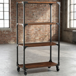 Librería Moderna de Diseño Simple y Ajustable con Ruedas, Estilo Industrial y Vintage de Hierro Metálico para Sala de Estar - Product Image 3