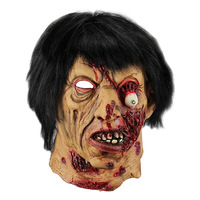 Costume d'Halloween Cheveux blancs Zombie avec une bouche fendue Effrayant Latex Masque de fête réaliste