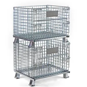 Warehouse Light Duty 500kg Stacking Folding Metal Galvanized Wire Metal Pallet Storage Cages For Sale