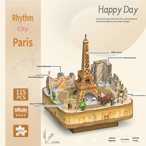 Cross-Border Wooden <b>Paris</b> Music Box 3D Eiffel Tower Ornament Sensory Integration Training <b>Gift</b> Toy - Product Image 2