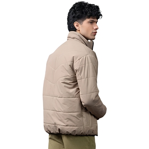 Chaqueta Acolchada para Hombre, Color Bronceado, Cuello Alto, Cierre de Cremallera, Color Sólido, Informal, Resistente al Viento, para Invierno, Relleno de Poliéster, Corte Regular - Product Image 2
