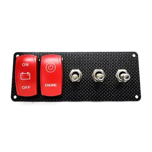 Painel de interruptor de ignição em fibra de carbono para partida do motor, bateria com interruptor vermelho liga/desliga com interruptor auxiliar