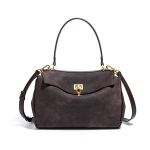 Suede <b>Shoulder</b> <b>Bag</b> With Lock Closure Vintage Style For Daily Use 50-65cm <b>Strap</b> Length Two Handles Large Capacity Women's Handbag - Product Image 1