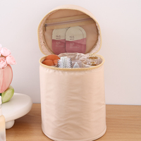 Sac fourre-tout cylindrique beige personnalisé avec poignée, fermeture éclair, rond, portable, grande capacité, sac de voyage pour femmes