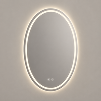 Cermin Rias Oval LED Pintar Tanpa Bingkai Modern Minimalis Premium, Kontrol Sentuh Anti-Kabut, Dapat Diredupkan, IP44, Pemasangan di Dinding, Hotel Villa