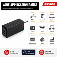 Chargeur mural de bureau KSPOWER C4 8.4V-37.8V, efficacité de 90%, garantie de 3 ans pour batterie Li-ion
