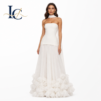 Robe de soirée plissée de luxe bleue à appliques florales pour femme, robe de bal sans bretelles, robe de soirée formelle, vente en gros personnalisée OEM ODM