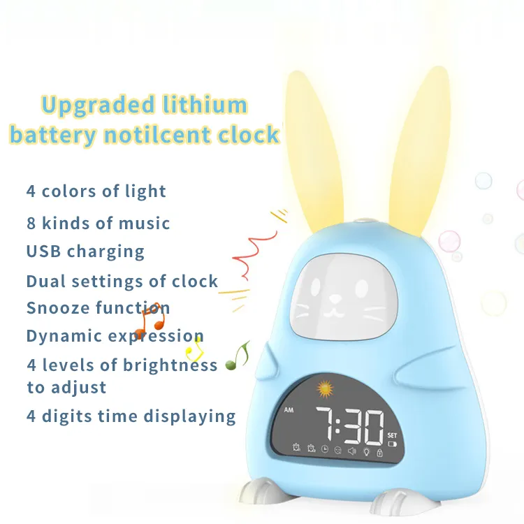 Children Rabbit Hot Selling Desk Table Digital LED Clock Alarm Sleep Trainer Kids Smart Alarm Clock Night Lights