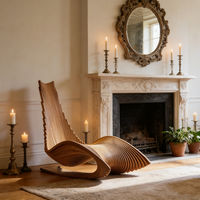 Fauteuil lounge en bois paramétrique de luxe, siège d'appoint sculptural haut de gamme, design ergonomique à lattes ondulées, mobilier de décoration de bureau