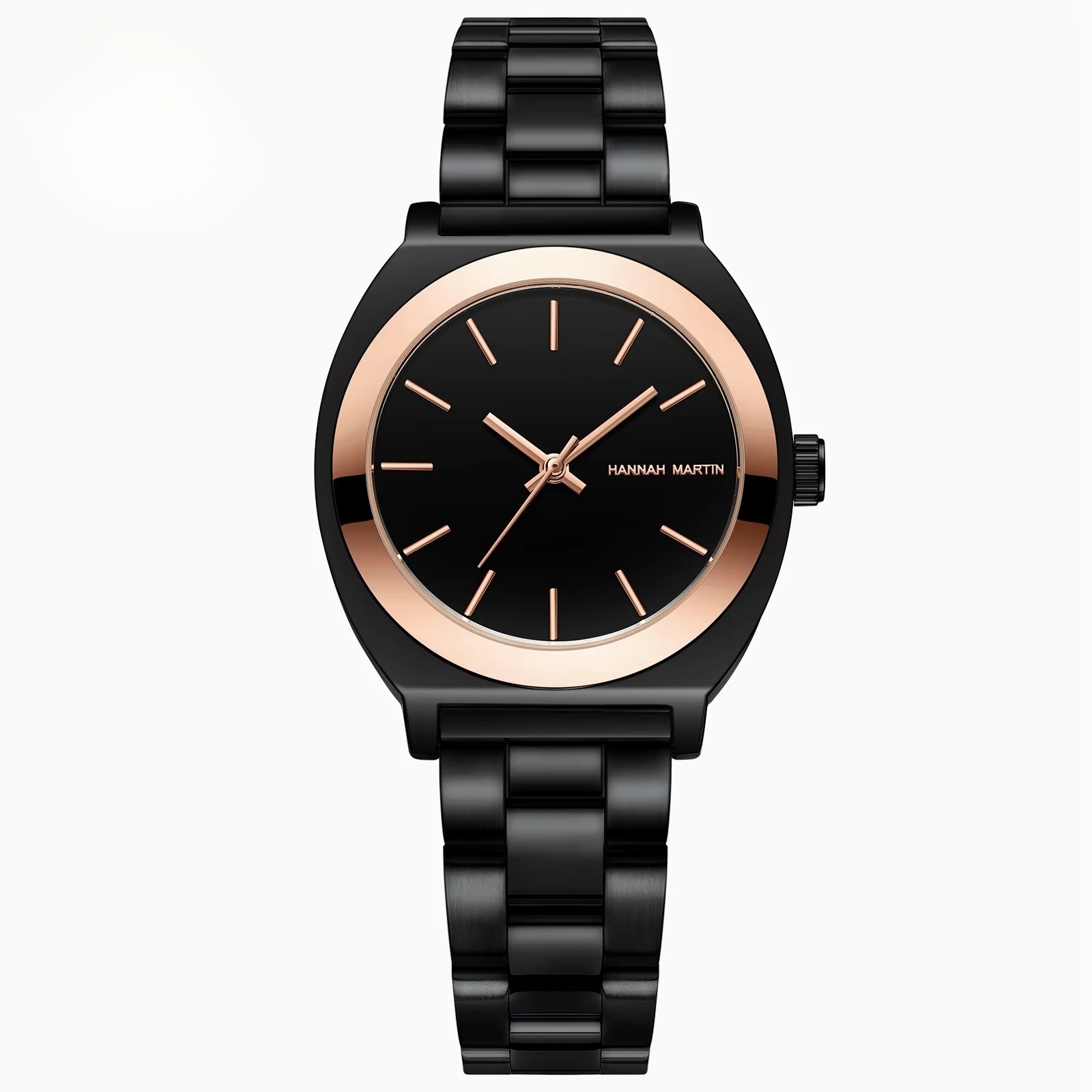 Bracelet noir, cadran or rose