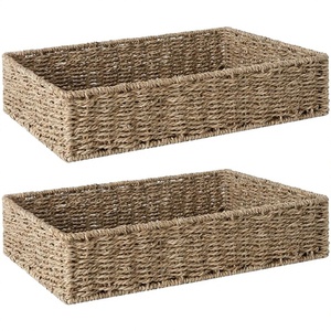 Natural Seagrass Rectangle Storage <b>Baskets</b> Eco-Friendly Rustic Multi-Purpose Neatening Organizers <b>Stackable</b> Design - Product Image 3