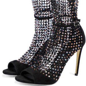 2024 personnalisé usine luxueuses sandales à talons pour femmes talons sandales diamants bout ouvert cheville boucle Banquet chaussures pour dames - Product Image 5