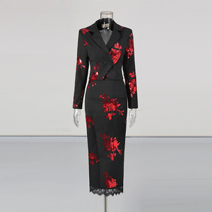 Conjunto de Vestido de Lujo con Lentejuelas Negras y Bordado Floral, Elegante Vestido de Dos Piezas Brillante para Gala/Fiesta, Nuevo Diseño 2025 - Product Image 3
