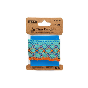 Cinturini in pizzo Ilan 4,5 cm x 0,5 m blu arancione per decorazioni artigianali - Product Image 1