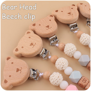 Gấu gỗ núm vú Clip an toàn mọc răng chuỗi bé Teether thân thiện với môi giả Clip chủ cá nhân Tên - Product Image 3