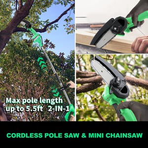 Scie à perche et mini-tronçonneuse industrielle sans fil 20V 4 pouces, longue portée, qualité DIY pour la coupe du bois, entrepôt local US, CS-100SET - Product Image 4
