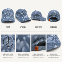 Topi Denim Custom Logo Bordir Timbul 6 Panel Efek Distressed Bernapas Premium Sporty Outdoor
