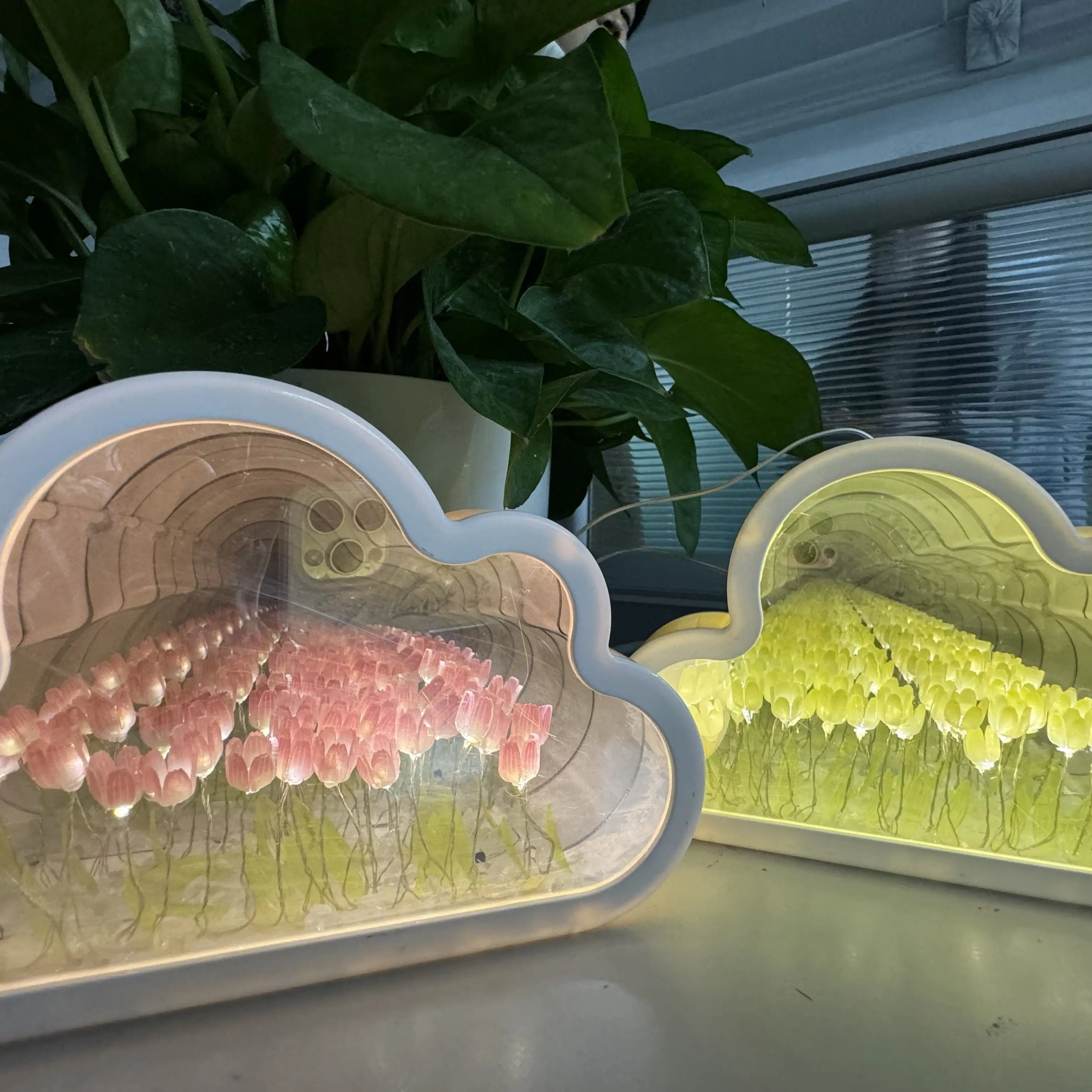 Diy Handgemaakte Tulp Nacht Licht Wolk Tulp Spiegel Licht Lampara De Tulipanes Slaapkamer Meubelen Decoratie Simulatie Bloem