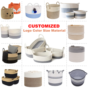 S/3 Handmade Thân Thiện Với Môi Hình Chữ Nhật Bông Sợi Dây Thừng Đóng Mở Dệt Trang Trí Lưu Trữ Giỏ Cho Amazon Hot Bán - Product Image 5